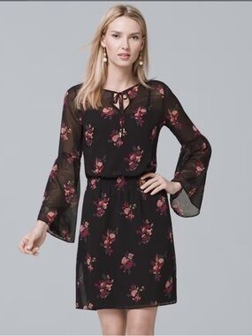 NWT White House Black Market Floral Bell Sleeve Soft Dress size small